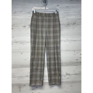 Nine West Pants Womens 2 Brown Plaid Straight High Rise Trousers Career Office